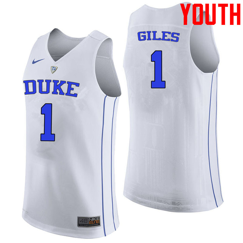 Youth #1 Harry Giles Duke Blue Devils College Basketball Jerseys-White